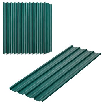 Outsunny Panouri pentru Acoperiș din Oțel, 12 Foi Galvanizate pentru Acoperișuri și Pereți, 129x45 cm, Verde | Aosom Romania
