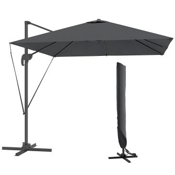 Outsunny Umbrelă de Grădină cu Manivelă Înclinabilă, Braț Lateral și Bază Rotativă, 244x244x255 cm, Gri Închis | Aosom Romania