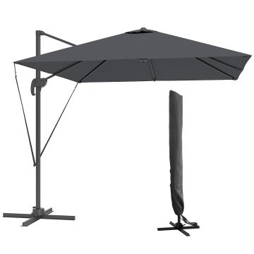 Outsunny Umbrelă de Grădină cu Manivelă Înclinabilă, Braț Lateral și Bază Rotativă, 244x244x255 cm, Gri Închis | Aosom Romania