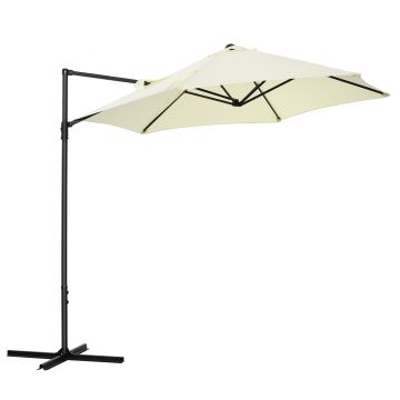 Outsunny Umbrelă de Grădină cu Rotație la 360°, Braț cu Bază în Cruce și Orificiu de Ventilație, Ø256x245 cm, Bej | Aosom Romania