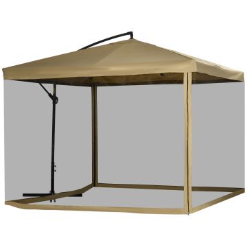 Outsunny Umbrelă Excentrică cu Plasă Anti-Țânțari, Acoperiș Reglabil, Bază și Orificii de Ventilație, 295x295x260 cm, Bej | Aosom Romania