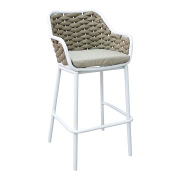 Scaun de bar pentru exterior Model Zuki, Alb, 55x54x109 cm