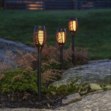 Set de 3 decorațiuni luminoase solare cu LED pentru exterior Star Trading Flame, înălțime 40 cm