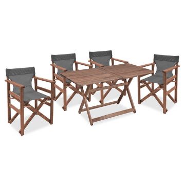 Set de cină Retto 5 piese din lemn de fag masiv nuc-inchis Gri-închis 120x75x71cm 75x120