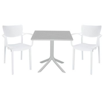 Set de gradina masa si scaune Groovy-Fontline set 3 piese plastic alb 80x80x74.5cm