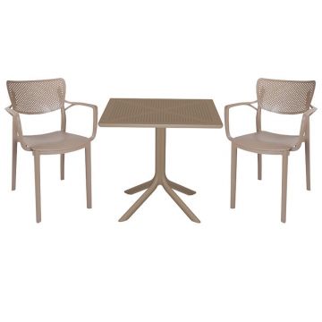Set de gradina masa si scaune Groovy, Frontline set 3 piese plastic cappuccino 80x80x74.5cm