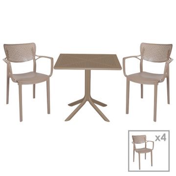 Set de gradina masa si scaune Groovy, Frontline set 5 piese plastic cappuccino 80x80x74.5 cm