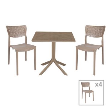 Set de gradina masa si scaune Groovy, Ignite set 5 piese plastic cappuccino 80x80x74.5cm