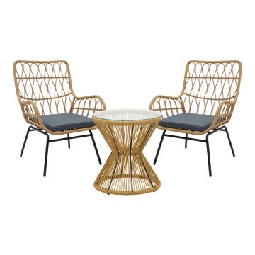 Set de living Naoki-Mabil pakoworld de 3 piese din ratan Natural si metal negru 50x50