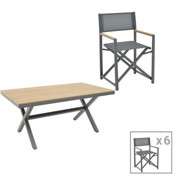 Set masa de sufragerie Mabu-Thorio 7 pakoworld antracit aluminiu si placaj in nuanta Naturala 160x90x75cm