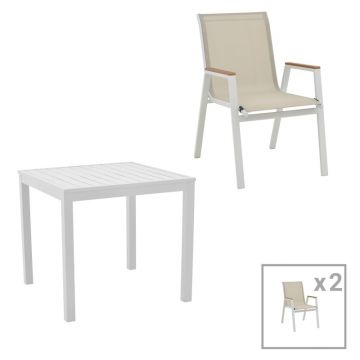 Set masă și scaune de exterior, 3 Piese, Model Kliton-Azelie, Alb, 80x80x74 cm