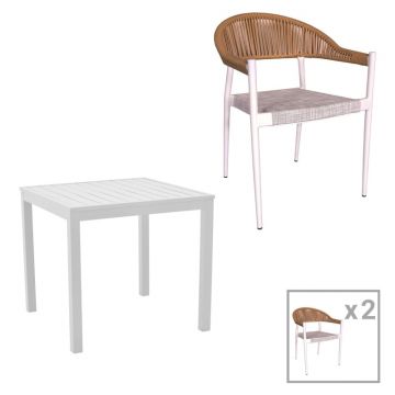 Set masă și scaune de exterior, 3 Piese, Model Kliton-Elation, Alb, 80x80x74 cm