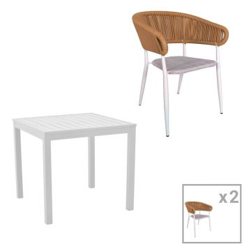 Set masă și scaune de exterior, 3 Piese, Model Kliton-Raven, Alb, 80x80x74 cm