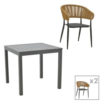 Set masă și scaune de exterior, 3 Piese, Model Kliton-Raven, Antracit/Natural, 80x80x74 cm