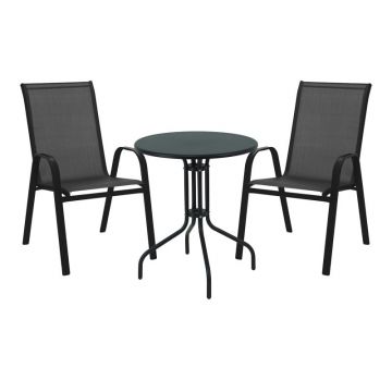 Set masă și scaune de exterior, 3 Piese, Model , Negru