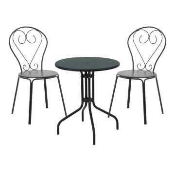 Set masă și scaune de exterior, 3 Piese, Model Vergo-Chari, Negru