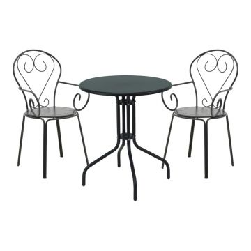Set masă și scaune de exterior, 3 Piese, Model Vergo-Monasty, Negru
