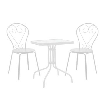 Set masă și scaune de exterior, 3 Piese, Model Watson-Chari, Alb, 70x70x70 cm