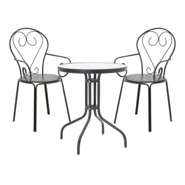 Set masă și scaune de exterior, 3 Piese, Model Watson-Monasty, Negru