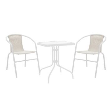 Set masă și scaune de exterior, 3 Piese, Model Watson-Obbi, Alb, 70x70x70 cm