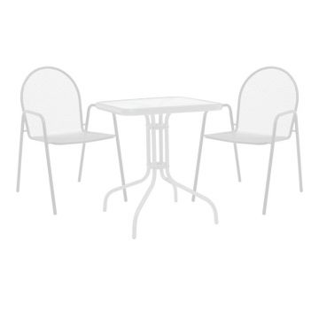 Set masă și scaune de exterior, 3 Piese, Model Watson-Tarete, Alb, 70x70x70 cm