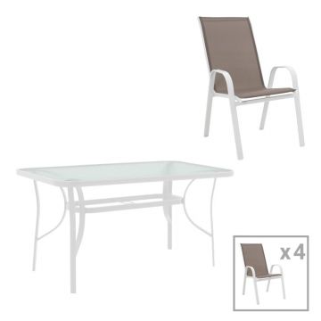 Set masă și scaune de exterior, 5 Piese, Model Calan-Ensure, Alb, 120x70x70 cm