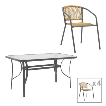Set masă și scaune de exterior, 5 Piese, Model Ensure-Lindaria, Antracit/Natural, 140x80x70 cm