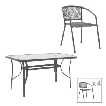 Set masă și scaune de exterior, 5 Piese, Model Ensure-Lindaria, Gri închis, 120x70x70 cm
