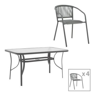 Set masă și scaune de exterior, 5 Piese, Model Ensure-Lindaria, Gri închis, 140x80x70 cm