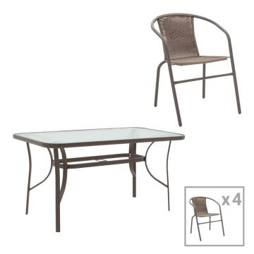 Set masă și scaune de exterior, 5 Piese, Model Ensure-Obbi, Maro, 140x80x70 cm