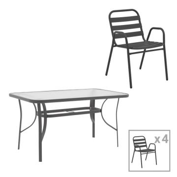 Set masă și scaune de exterior, 5 Piese, Model Ensure-Sussie, Gri închis, 140x80x70 cm