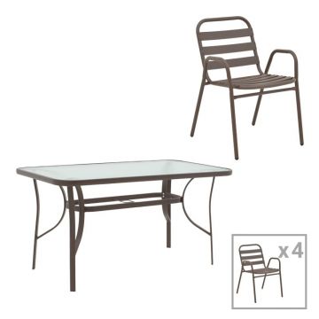 Set masă și scaune de exterior, 5 Piese, Model Ensure-Sussie, Maro, 140x80x70 cm