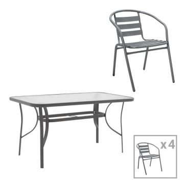 Set masă și scaune de exterior, 5 Piese, Model Ensure-Tade, Gri închis, 120x70x70 cm