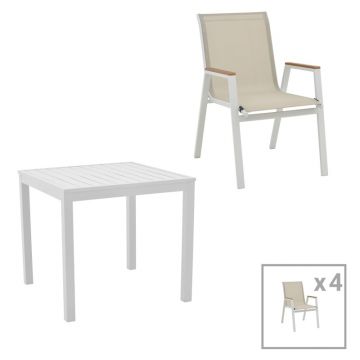 Set masă și scaune de exterior, 5 Piese, Model Kliton-Azelie, Alb, 80x80x74 cm