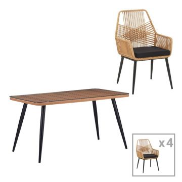 Set masă și scaune de exterior, 5 Piese, Model Naoki-Tanish, Natural/Negru, 140x80x78 cm