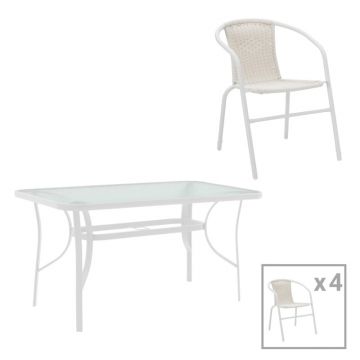 Set masă și scaune de exterior, 5 Piese, Model Obbi-Ensure, Alb/Bej, 120x70x70 cm