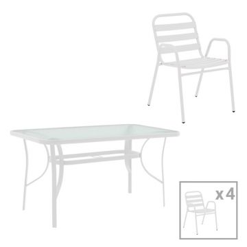 Set masă și scaune de exterior, 5 Piese, Model Sussie-Ensure, Alb, 120x70x70 cm