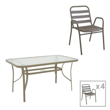 Set masă și scaune de exterior, 5 Piese, Model Sussie-Ensure, Champagne, 140x80x70 cm