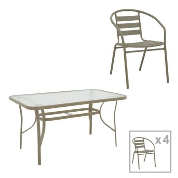 Set masă și scaune de exterior, 5 Piese, Model Tade-Ensure, Champagne, 140x80x70 cm