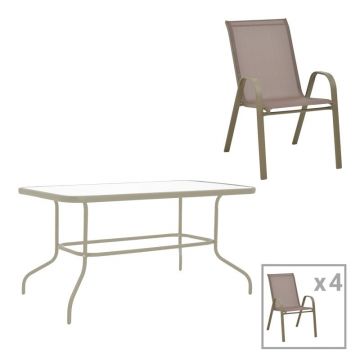 Set masă și scaune de exterior, 5 Piese, Model Valor-Calan, Champagne, 110x60x70 cm