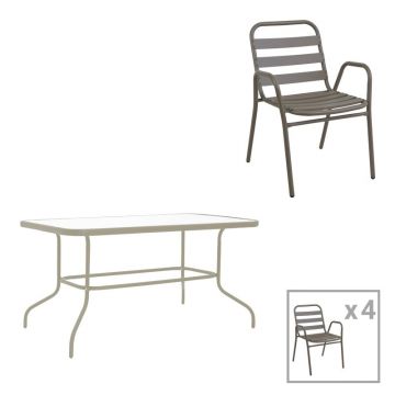 Set masă și scaune de exterior, 5 Piese, Model Valor-Sussie, Champagne, 110x60x70 cm