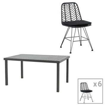 Set masă și scaune de exterior, 7 Piese, Model Naoki-Kliton, Antracit, 150x80x74 cm