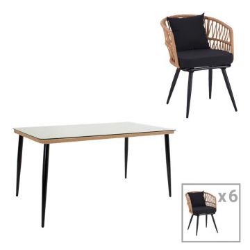 Set masă și scaune de exterior, 7 Piese, Model Naoki, Natural/Negru, 160x90x78 cm
