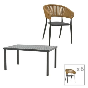 Set masă și scaune de exterior, 7 Piese, Model Raven-Kliton, Antracit, 150x80x74 cm