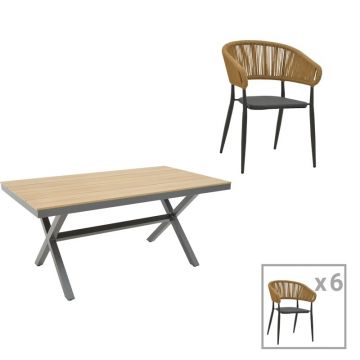 Set masă și scaune de exterior, 7 Piese, Model Raven-Thorio, Antracit/Natural, 160x90x75 cm