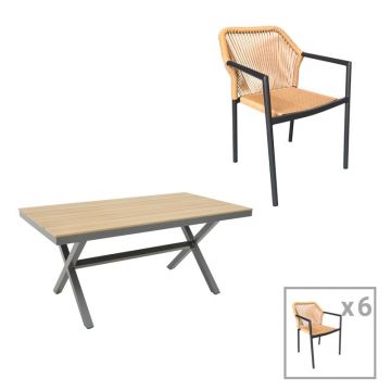 Set masă și scaune de exterior, 7 Piese, Model Thorio-Lush, Antracit/Natural, 160x90x75 cm