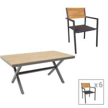Set masă și scaune de exterior, 7 Piese, Model Thorio-Savor, Antracit/Natural, 160x90x75 cm