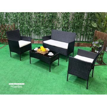 Set mobilier de gradina 4 piese Heinner, 99x41x79 cm/71x41x39 cm, otel/sticla, negru
