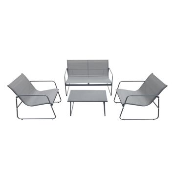 Set sufragerie veranda din 4 piese metal si textil in nuanta antracit