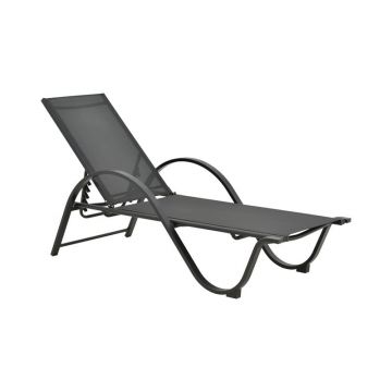 Sezlong cu brate, Model Attain, culoare gri, aluminiu si textil, 200x62x35 cm
